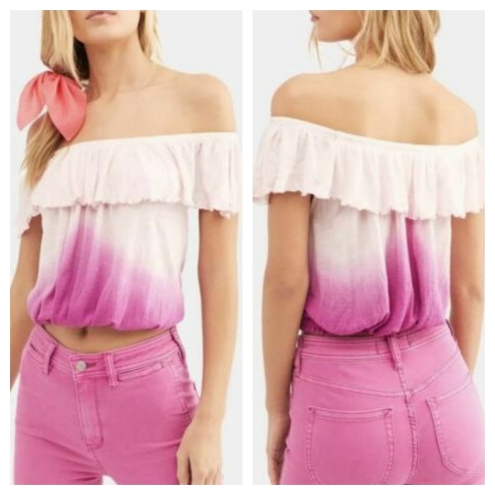 Free People Begonia Off The Sholder Ombre Ruffle Cropped Top